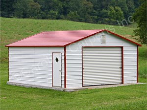 Boxed Eave Roof Style Fully Enclosed Garage with Garage Door and Walk In Door